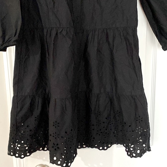 Gap Black Long Sleeve Shift Dress. Buttons to Waist. Cotton & Eyelet Bottom EC - Picture 3 of 11